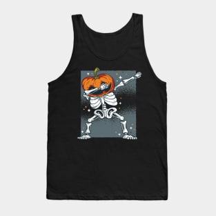 Skeleton with Pumpkin Head Dabbing Halloween Design Tank Top